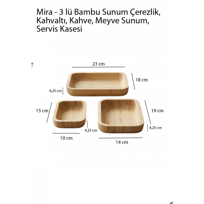 Mira - 3 lü Bambu Sunum Çerezlik, Kahvaltı, Kahve, Meyve Sunum, Servis Kasesi