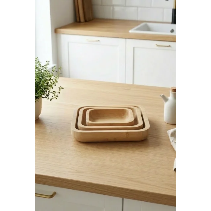 Mira - 3 lü Bambu Sunum Çerezlik, Kahvaltı, Kahve, Meyve Sunum, Servis Kasesi