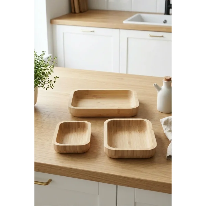 Mira - 3 lü Bambu Sunum Çerezlik, Kahvaltı, Kahve, Meyve Sunum, Servis Kasesi