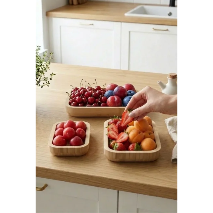 Mira - 3 lü Bambu Sunum Çerezlik, Kahvaltı, Kahve, Meyve Sunum, Servis Kasesi