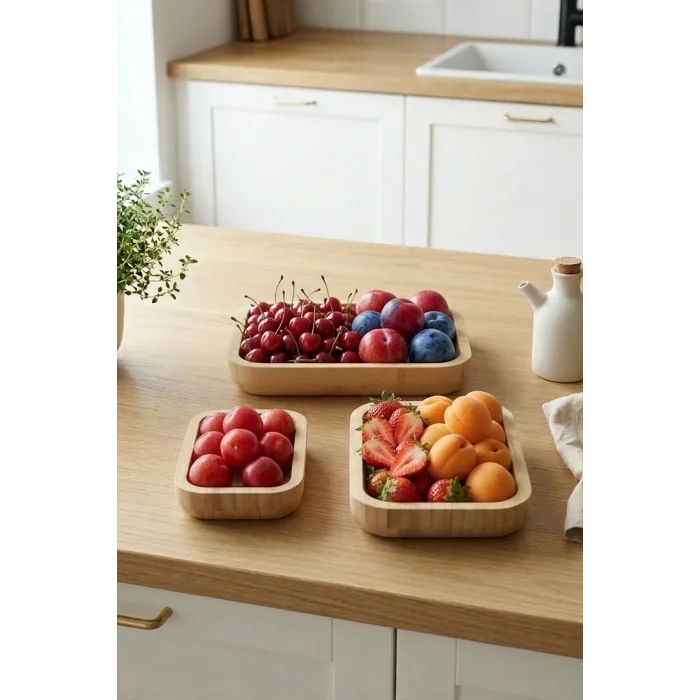 Mira - 3 lü Bambu Sunum Çerezlik, Kahvaltı, Kahve, Meyve Sunum, Servis Kasesi