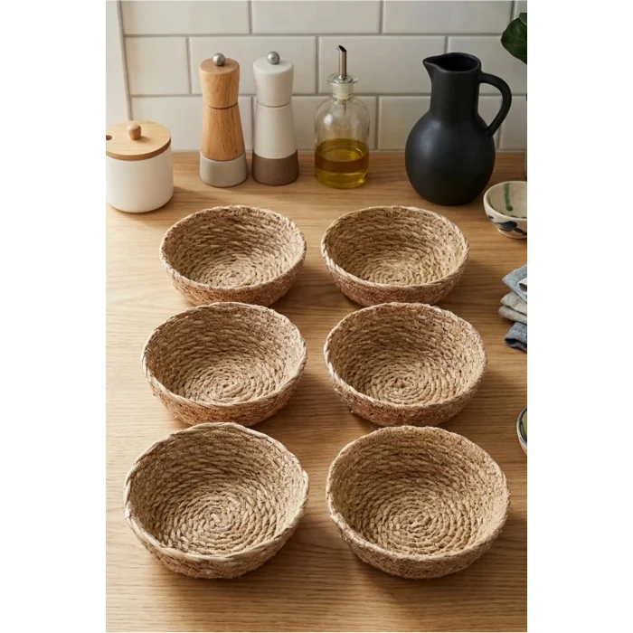 Rhea - 6 lı Naturel Hasır Kase, Çerezlik