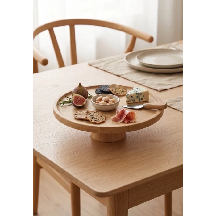 Arven - Bambu Ayaklı Servis Tabağı Meyve Kurabiye Kek Pasta Tatlı Yemek Sunum Tabağı