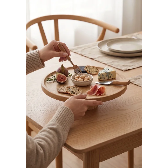 Arven - Bambu Ayaklı Servis Tabağı Meyve Kurabiye Kek Pasta Tatlı Yemek Sunum Tabağı