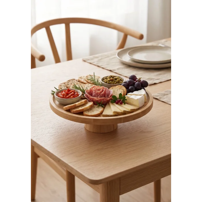 Arven - Bambu Ayaklı Servis Tabağı Meyve Kurabiye Kek Pasta Tatlı Yemek Sunum Tabağı