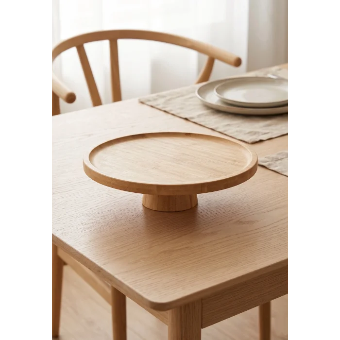 Arven - Bambu Ayaklı Servis Tabağı Meyve Kurabiye Kek Pasta Tatlı Yemek Sunum Tabağı