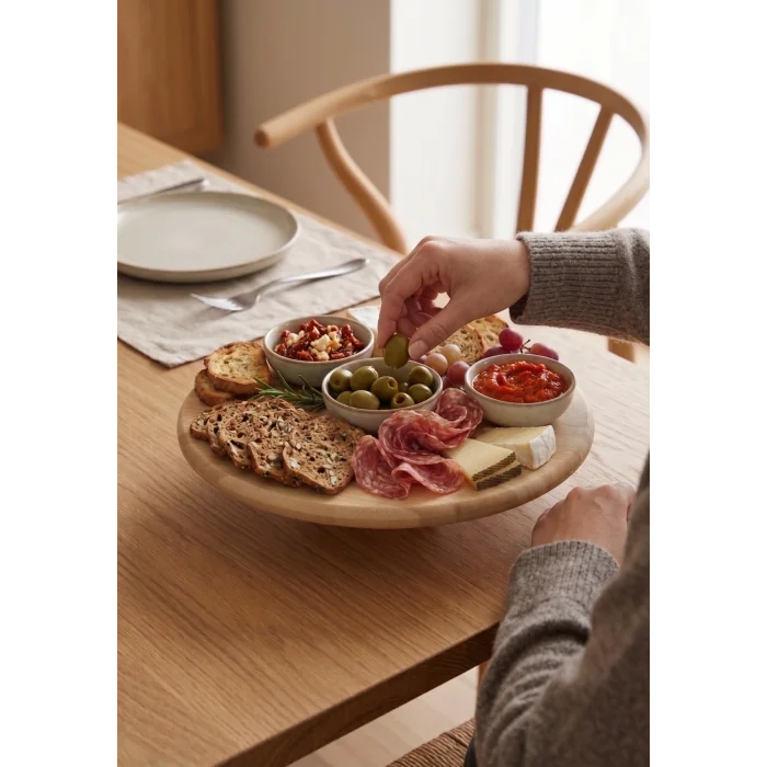 Arven - Bambu Ayaklı Servis Tabağı Meyve Kurabiye Kek Pasta Tatlı Yemek Sunum Tabağı 28 x 6 cm