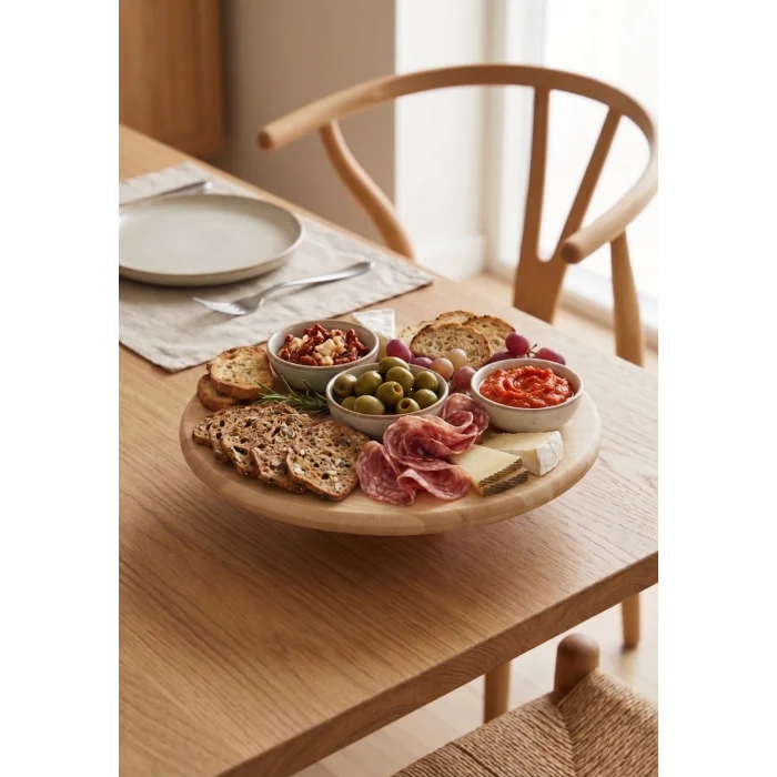 Arven - Bambu Ayaklı Servis Tabağı Meyve Kurabiye Kek Pasta Tatlı Yemek Sunum Tabağı 28 x 6 cm