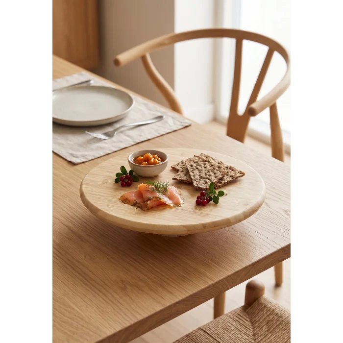 Arven - Bambu Ayaklı Servis Tabağı Meyve Kurabiye Kek Pasta Tatlı Yemek Sunum Tabağı 28 x 6 cm