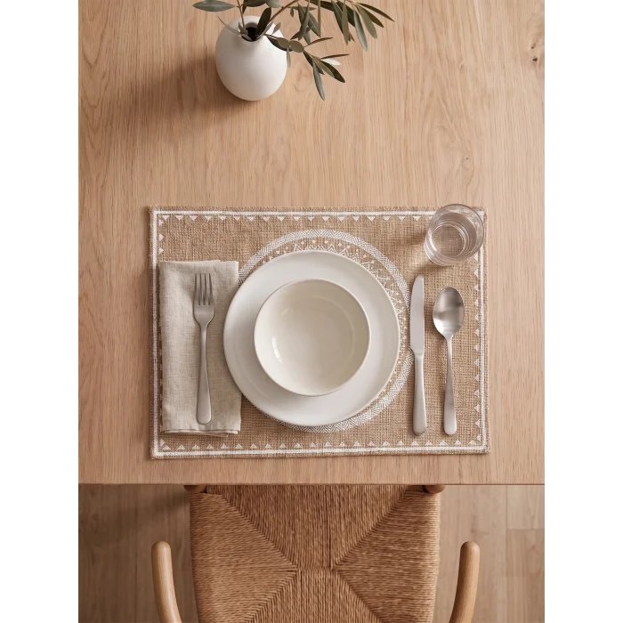 Ethnic - 6 Adet Jüt El Baskılı Dikdörtgen Sofra Sunum Tabak Altlığı Supla Amerikan Servisi 45x30 Cm