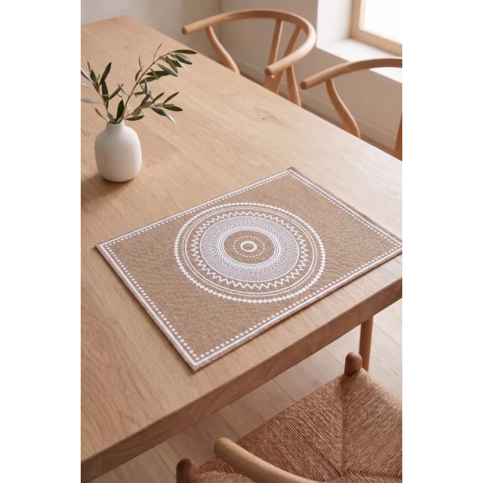 Ethnic - 6 Adet Jüt El Baskılı Dikdörtgen Sofra Sunum Tabak Altlığı Supla Amerikan Servisi 45x30 Cm