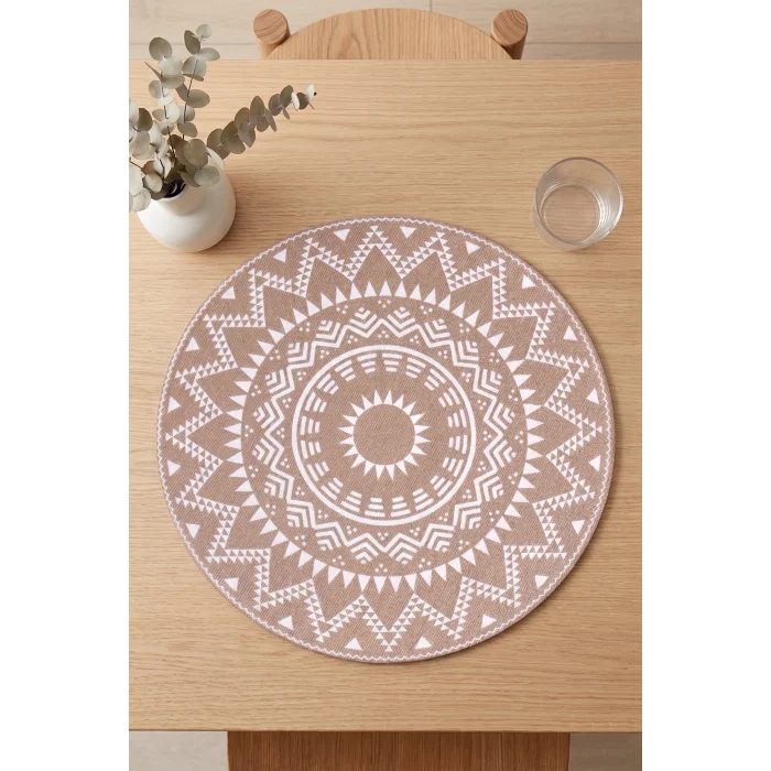 Ethnic - 6 Adet Jüt El Baskılı Yuvarlak Sofra Sunum Tabak Altlığı Supla Amerikan Servisi 38 Cm