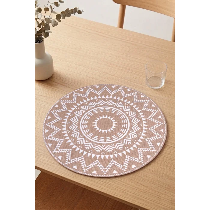 Ethnic - 6 Adet Jüt El Baskılı Yuvarlak Sofra Sunum Tabak Altlığı Supla Amerikan Servisi 38 Cm