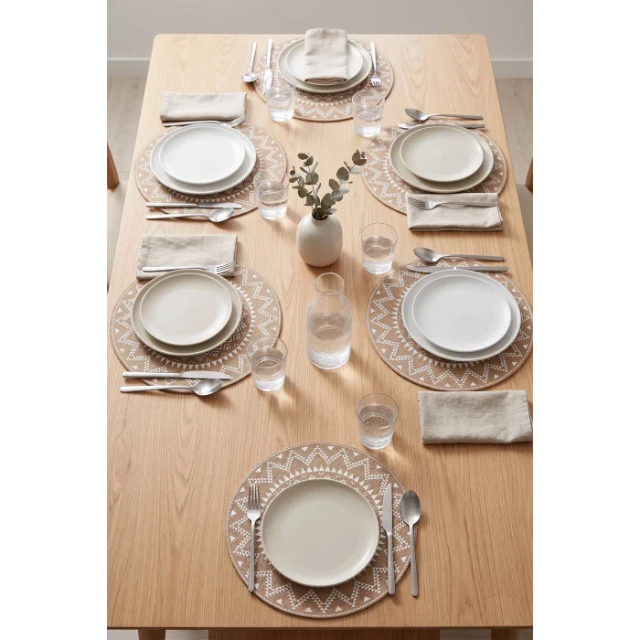 Ethnic - 6 Adet Jüt El Baskılı Yuvarlak Sofra Sunum Tabak Altlığı Supla Amerikan Servisi 38 Cm