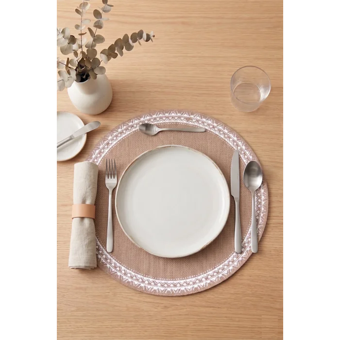 Ethnic - 6 Adet Jüt El Baskılı Yuvarlak Sofra Sunum Tabak Altlığı Supla Amerikan Servisi 38 Cm
