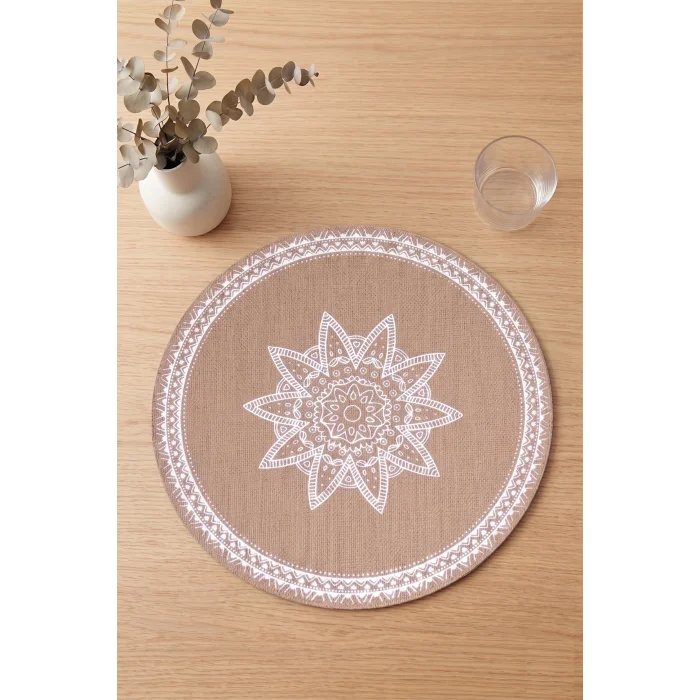 Ethnic - 6 Adet Jüt El Baskılı Yuvarlak Sofra Sunum Tabak Altlığı Supla Amerikan Servisi 38 Cm