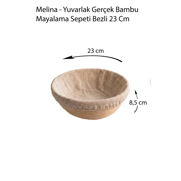 Melina - Yuvarlak Gerçek Bambu Mayalama Sepeti 22 Cm