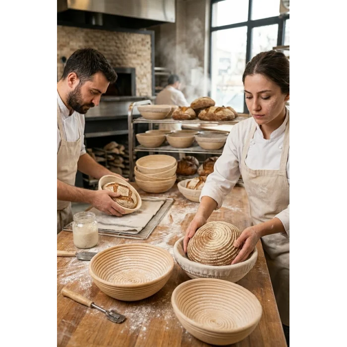 Melina - Yuvarlak Gerçek Bambu Mayalama Sepeti 22 Cm