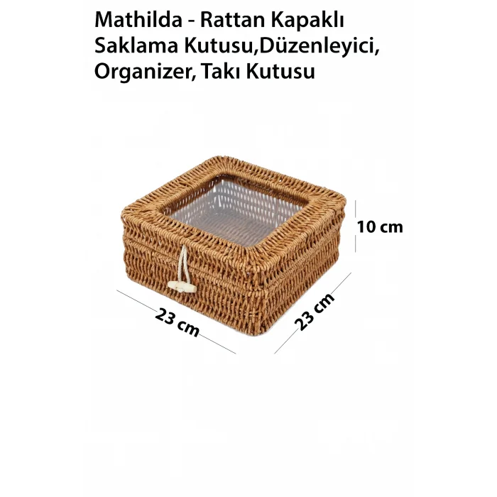 Mathilda - Rattan Kapaklı Saklama Kutusu,Düzenleyici, Organizer, Takı Kutusu
