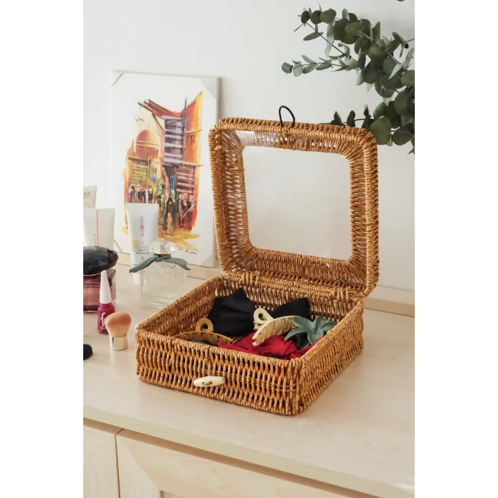 Mathilda - Rattan Kapaklı Saklama Kutusu,Düzenleyici, Organizer, Takı Kutusu