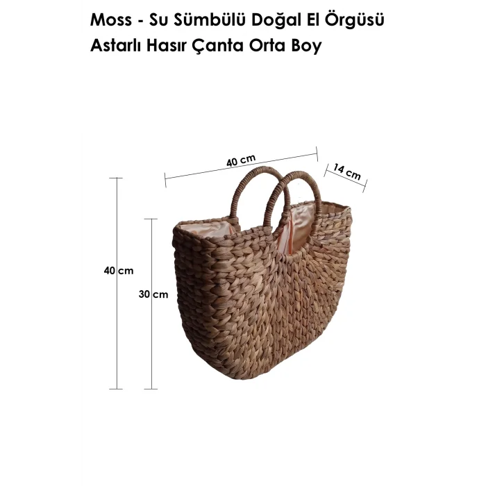 Moss - Su Sümbülü Doğal El Örgüsü Astarlı Hasır Çanta