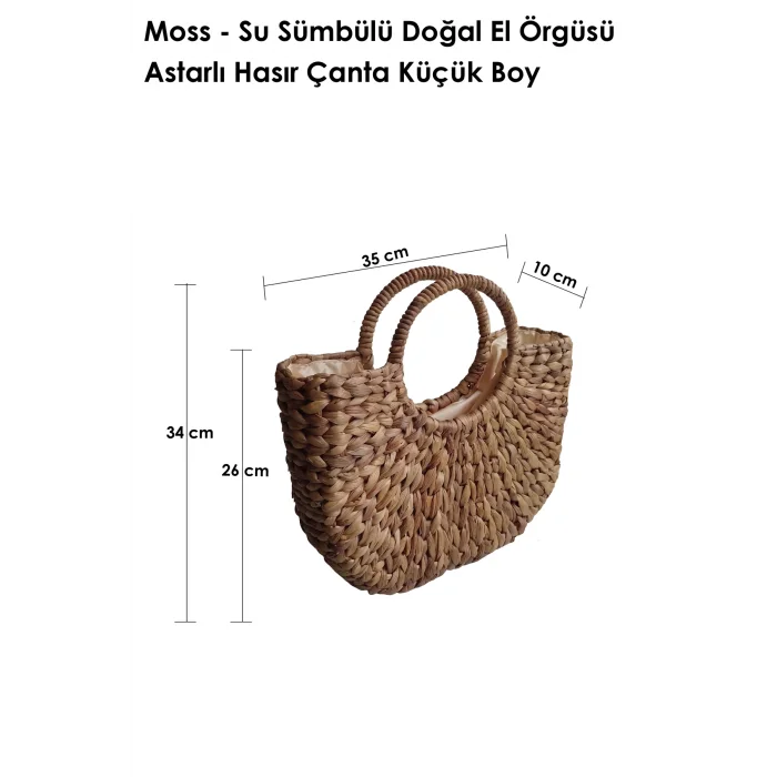 Moss - Su Sümbülü Doğal El Örgüsü Astarlı Hasır Çanta