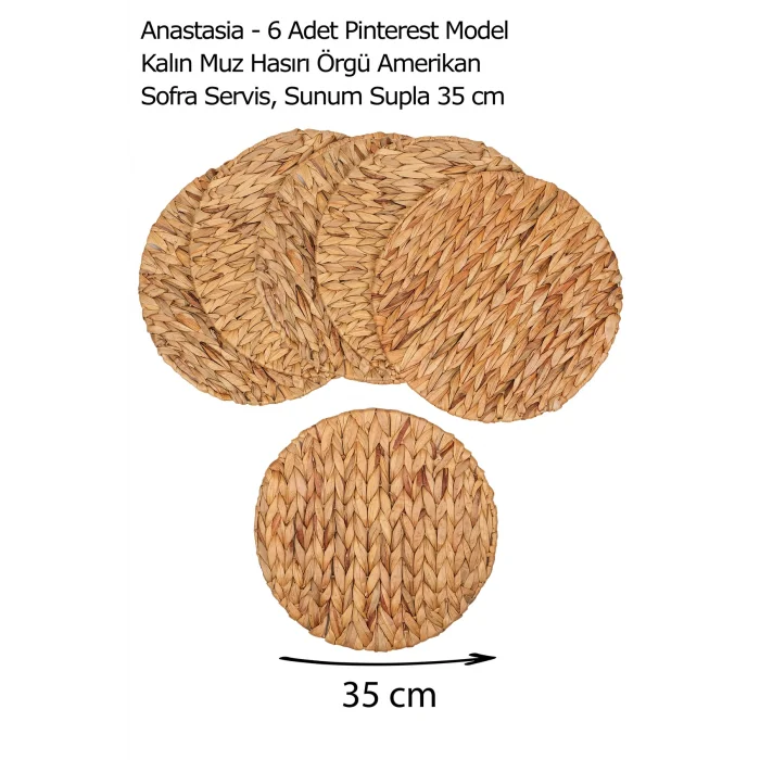 Anastasia - 6 Adet Pinterest Model Kalın Muz Hasırı Örgü Amerikan Sofra Servis, Sunum Supla