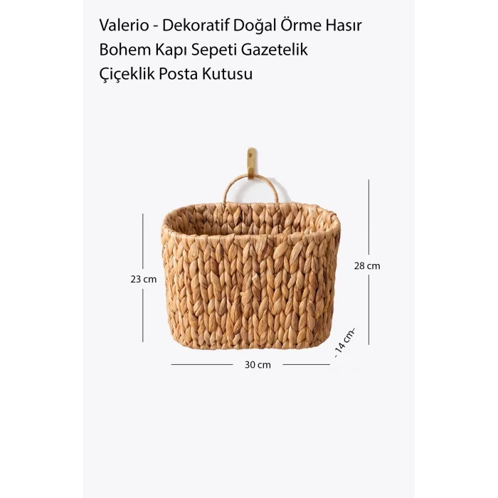 Valerio - Dekoratif Doğal Örme Hasır Bohem Kapı Sepeti Gazetelik Çiçeklik Posta Kutusu