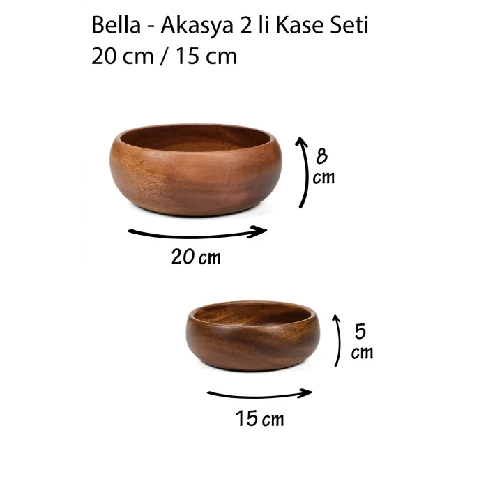 Bella - Akasya 2 li Kase Seti 20 cm / 15 cm