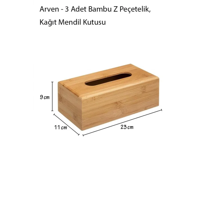 Arven - 3 Adet Bambu Z Peçetelik, Kağıt Mendil Kutusu