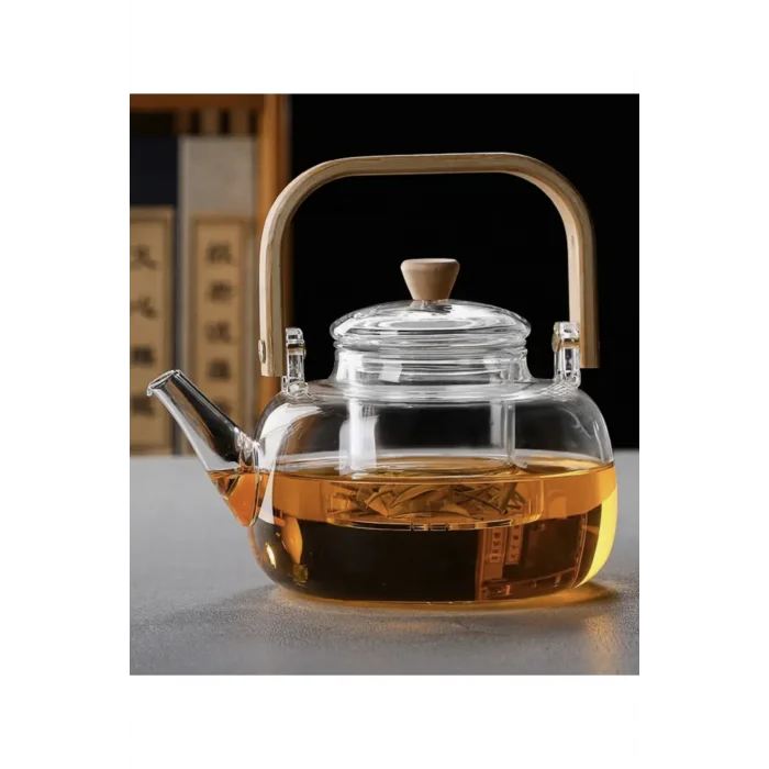 Anais Bambu Saplı Cam Süzgeçli Cam Bitki Çayı Demliği 1100 Ml