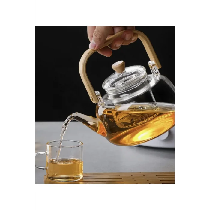 Anais Bambu Saplı Cam Süzgeçli Cam Bitki Çayı Demliği 1100 Ml