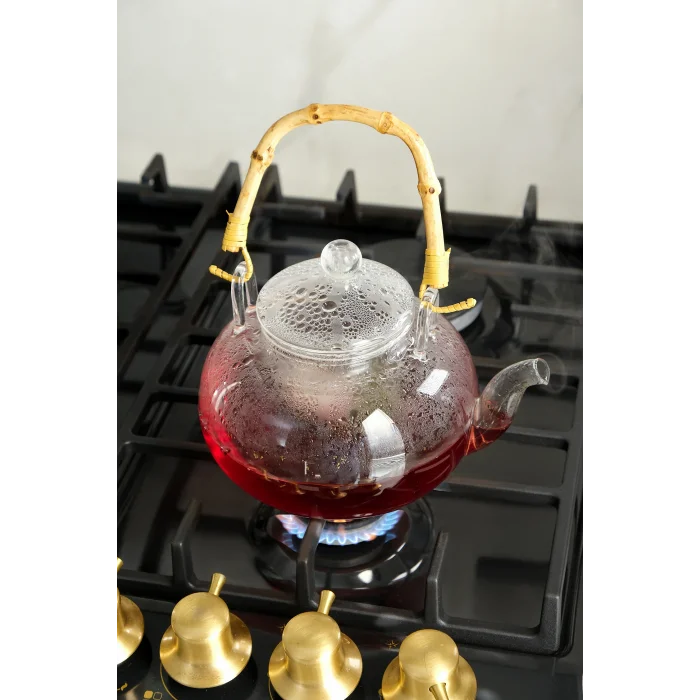 Colletta - Bambu Saplı Cam Süzgeçli Cam Bitki Çayı Demliği 1000 Ml