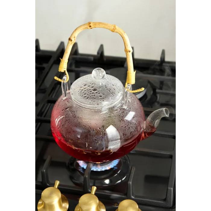 Colletta - Bambu Saplı Cam Süzgeçli Cam Bitki Çayı Demliği 1200 Ml