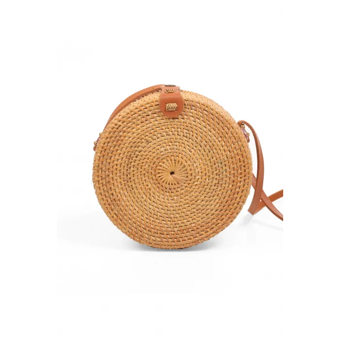 Daphne - Rattan El Yapımı Deri Askılı Hasır Omuz Çantası