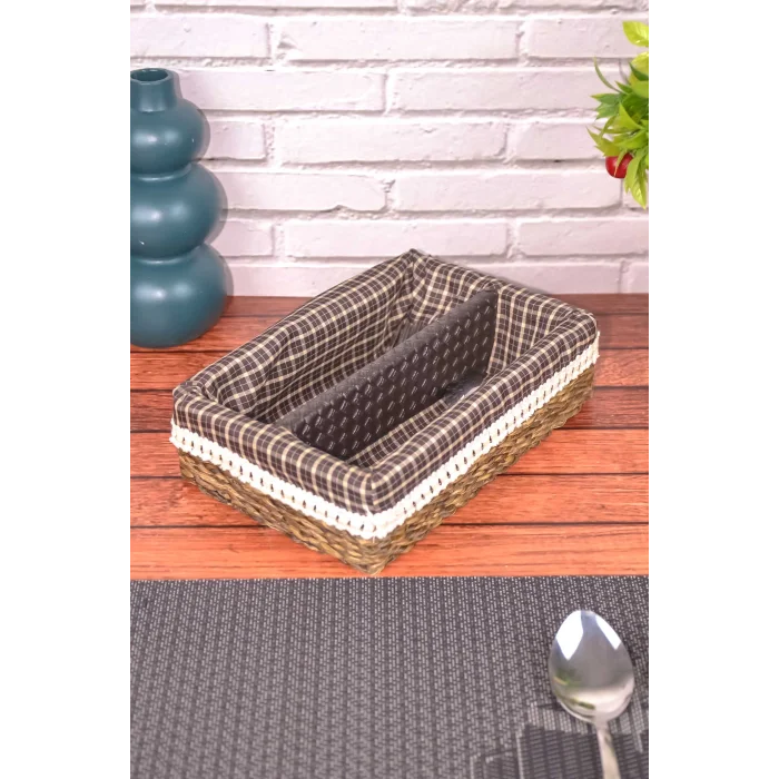 Gabi - Dekoratif El Örmesi 2 Bölmeli Hasır Kaşıklık