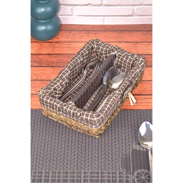 Gabi - Dekoratif El Örmesi 2 Bölmeli Hasır Kaşıklık