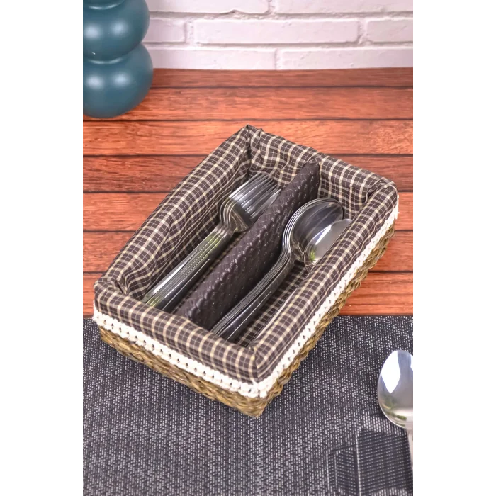 Gabi - Dekoratif El Örmesi 2 Bölmeli Hasır Kaşıklık