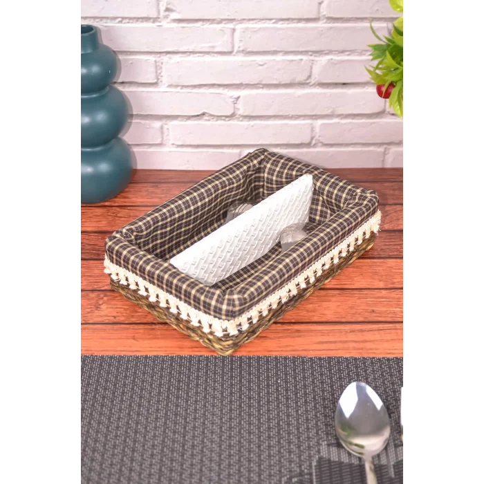 Gabi - Dekoratif El Örmesi 2 Bölmeli Hasır Kaşıklık