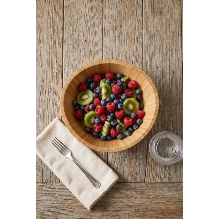 Mia - 23 cm Bambu İkeanatural Salata Kasesi, Sunum Kasesi, Dekoratif Kase, İskandinav Kase