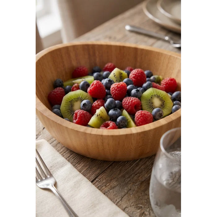 Mia - 23 cm Bambu İkeanatural Salata Kasesi, Sunum Kasesi, Dekoratif Kase, İskandinav Kase