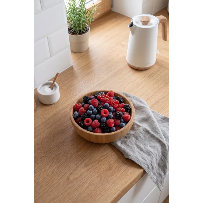 Mia - 24 cm Bambu İkeanatural Salata Kasesi, Sunum Kasesi, Dekoratif Kase, İskandinav Kase