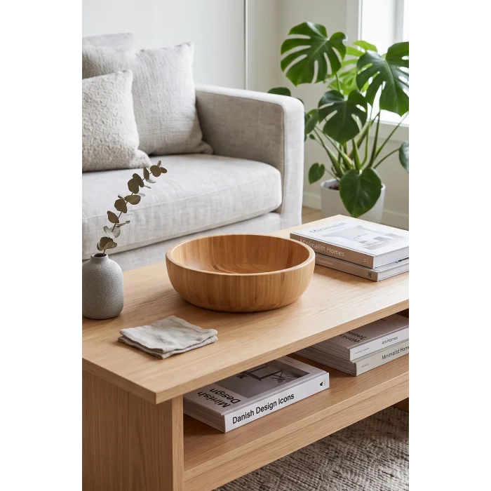 Mia - 24 cm Bambu İkeanatural Salata Kasesi, Sunum Kasesi, Dekoratif Kase, İskandinav Kase