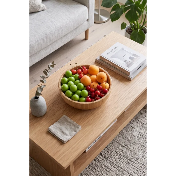 Mia - 24 cm Bambu İkeanatural Salata Kasesi, Sunum Kasesi, Dekoratif Kase, İskandinav Kase