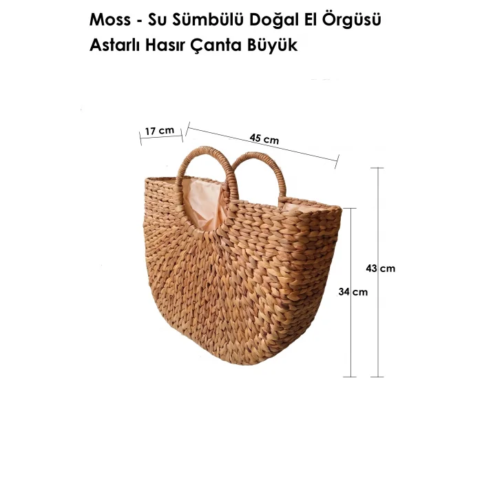 Moss - Su Sümbülü Doğal El Örgüsü Astarlı Hasır Çanta