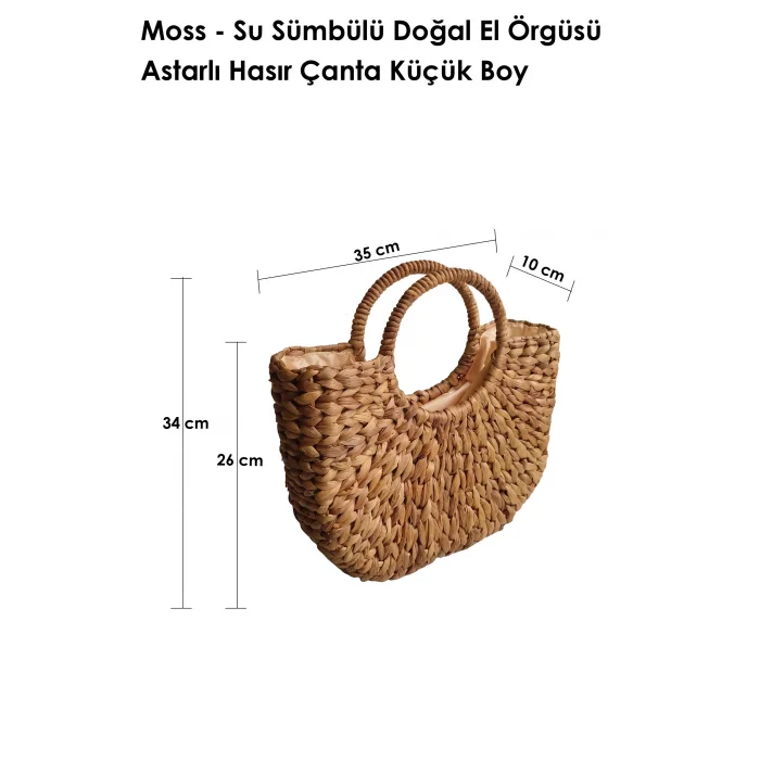 Moss - Su Sümbülü Doğal El Örgüsü Astarlı Hasır Çanta