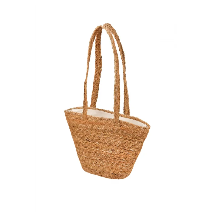 Paulette – Doğal El Yapımı Astarlı Fermuarlı Hasır Plaj Çantası Omuz Çantası 38 cm
