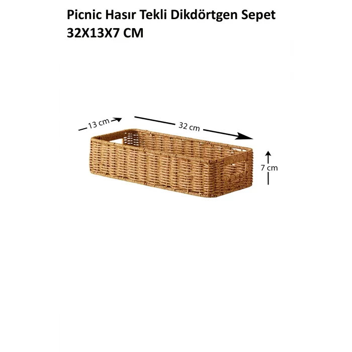 Picnic Hasır Tekli Dikdörtgen Sepet 32 X 13 X 7 cm