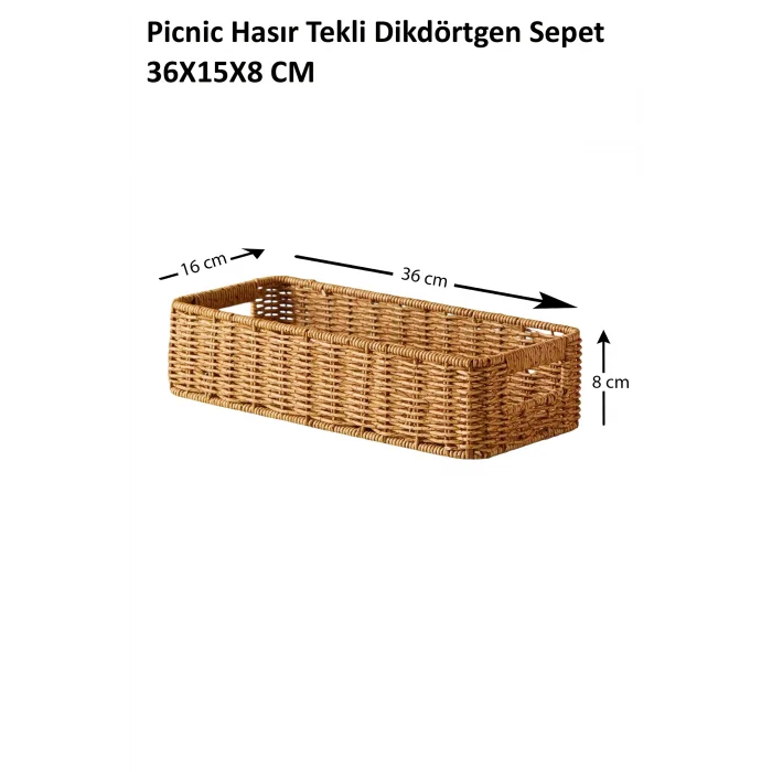 Picnic Hasır Tekli Dikdörtgen Sepet 36 X 15 X 8 cm