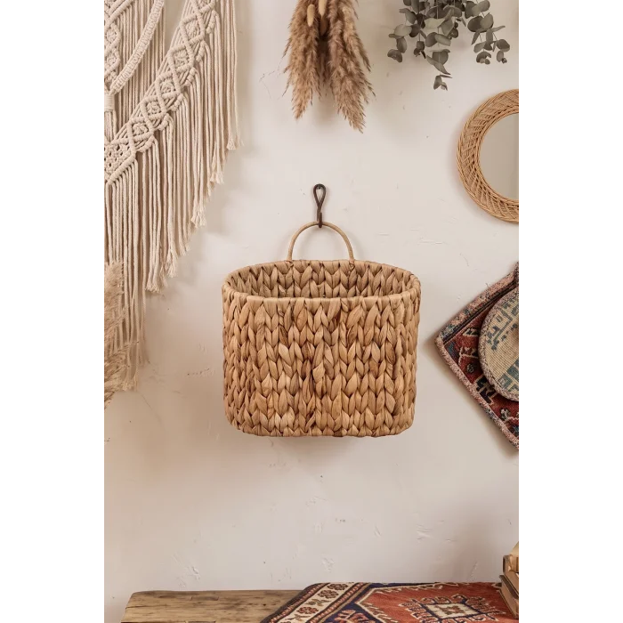 Valerio - Dekoratif Doğal Örme Hasır Bohem Kapı Sepeti Gazetelik Çiçeklik Posta Kutusu 30x14x23 cm